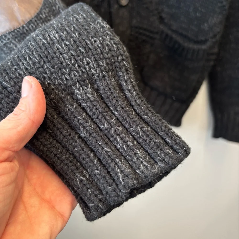 American Eagle Men’s Medium Cardigan Shawl Collar Charcoal Sweater Elbow patches